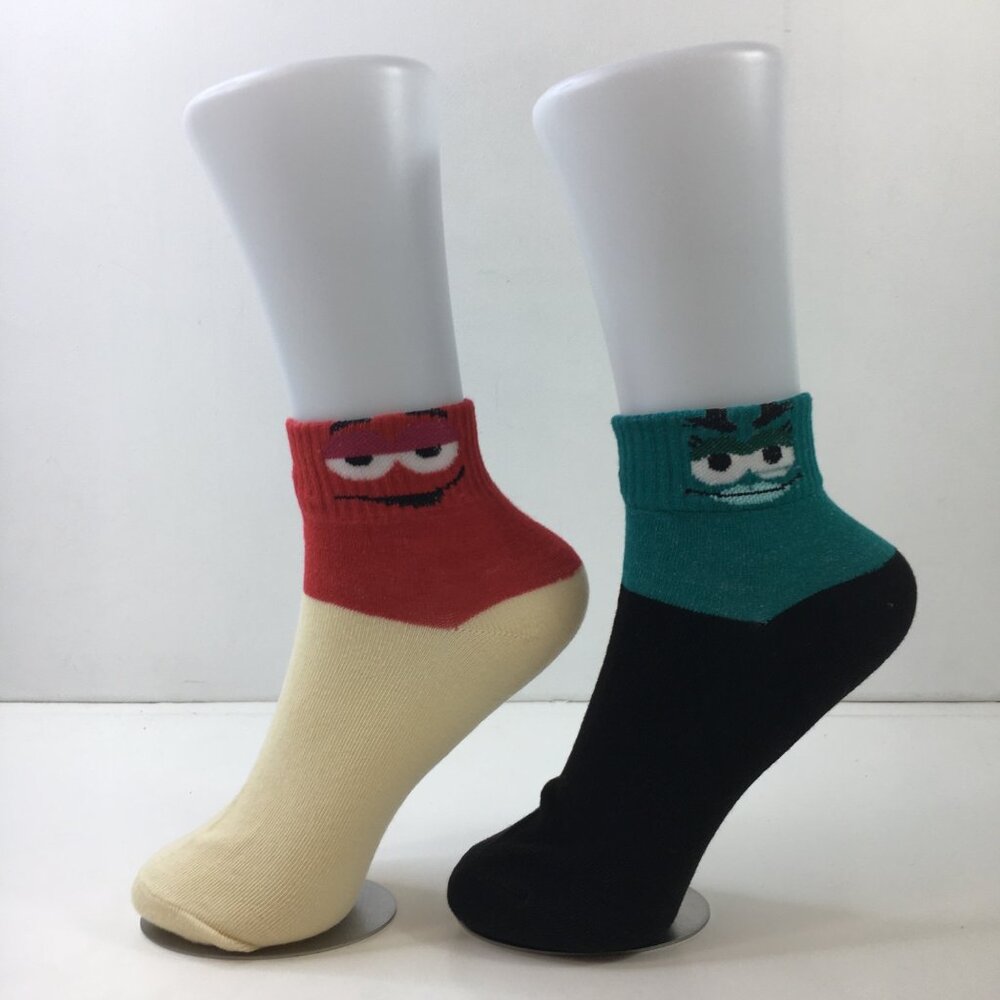Unisex Cartoon Faces Ankle Socks 2 Pack Red Cream Blue Black